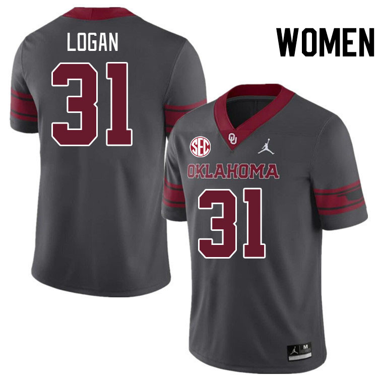 Women #31 Ashton Logan Oklahoma Sooners 2024 SEC Conference College Football Jerseys-Charcoal